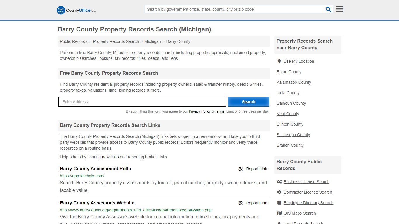 Property Records Search - Barry County, MI (Assessments ...